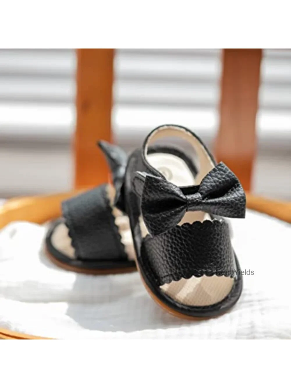 Baby Girls Faux Leather Sandals with Flower Bowknot Non-Slip Rubber Sole First